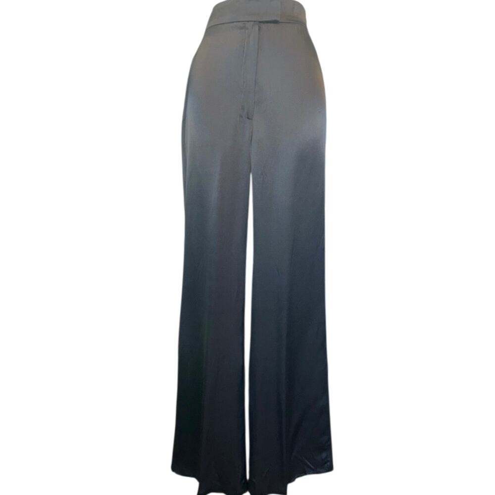NWT Vintage GRETA Beverly Hills Steel Gray Straight Leg Silk Pants NOS Fits a 4